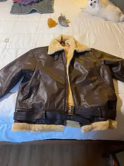 Men’s Brown Aviator Bomber Coat Shearling Fur Sheepskin Leather Flying Jacket