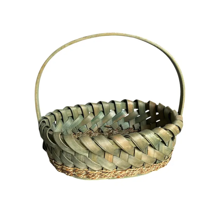 Large Woven Sage Green Handled Basket