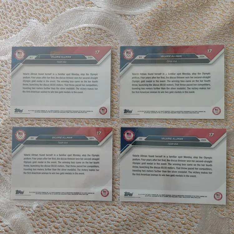 Lot of 4 Valarie Allman 2024 Topps Now Card 17. Team USA (E)