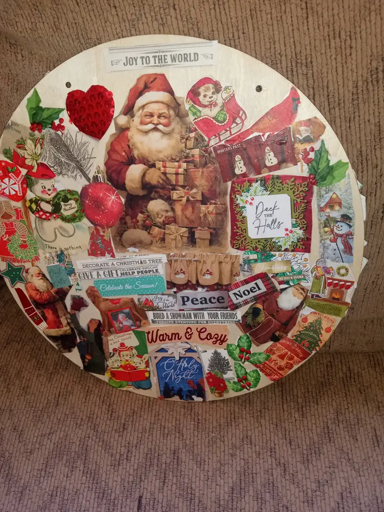 wooden door decor decoupage Christmas scene made by me