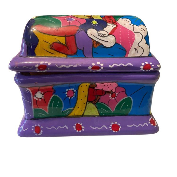 Vintage Mexican Folk Art Hand-Painted Terra Cotta Trinket Box with Floral  Design - Unique Keepsake Box 4.75x3x3.5