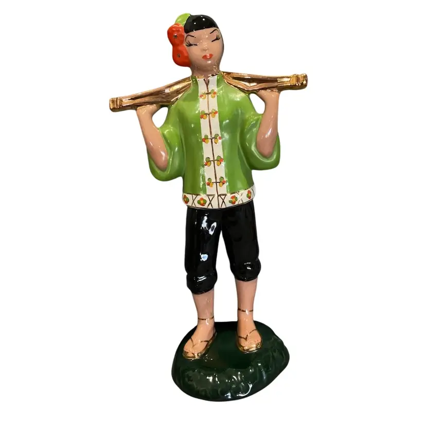 Beautiful 12.5”  Vintage Ceramic Woman Water Carrier(missing Buckets)