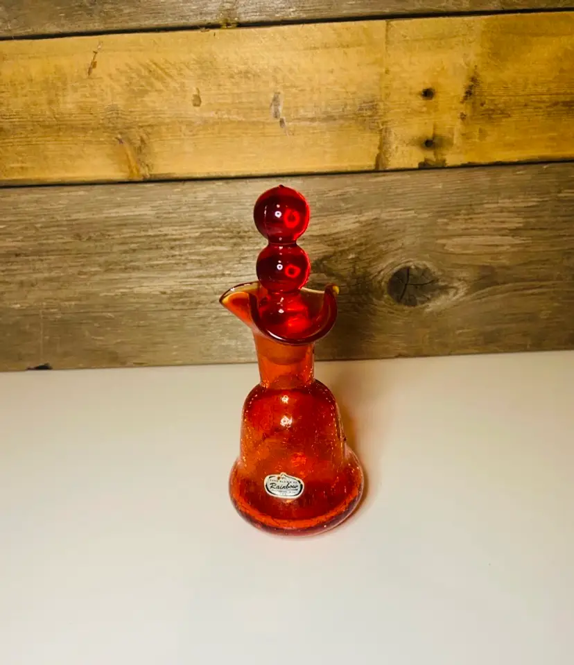 Vintage Rainbow Crackle Art Glass Cruet with Stopper Mid Century Modern Retro Eclectic
