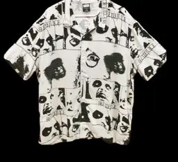 Beetlejuice Grunge Style All Over Print Button Up  Short Sleeve Shirt  XL