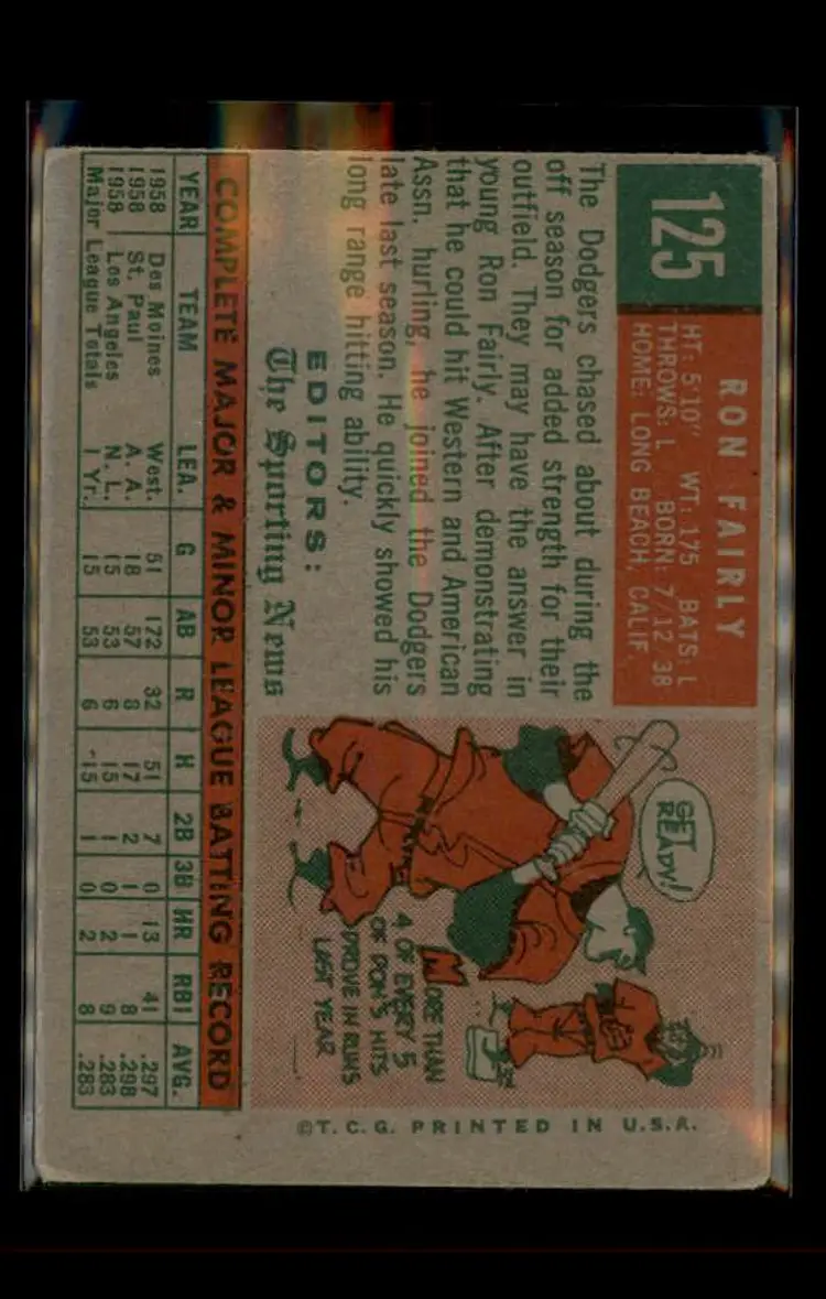 1959 Topps #125 Ron Fairly - (pk4) - Los Angeles Dodgers