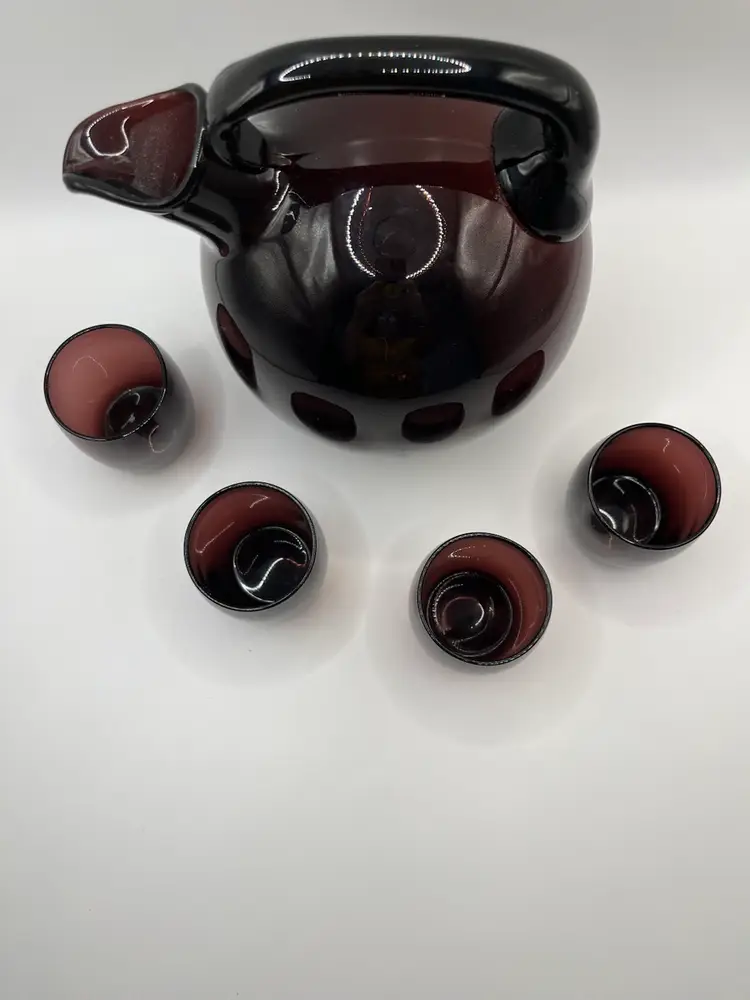 Vintage Amethyst Cambridge Canister And Shot Glasses