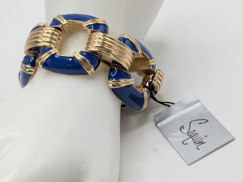 Sequin Nordstrom Gold Tone Blue Enamel Link Bracelet NWT
