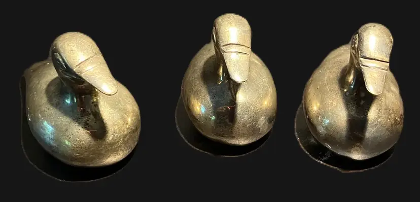 3 Brass Duck Figurine Paperweights