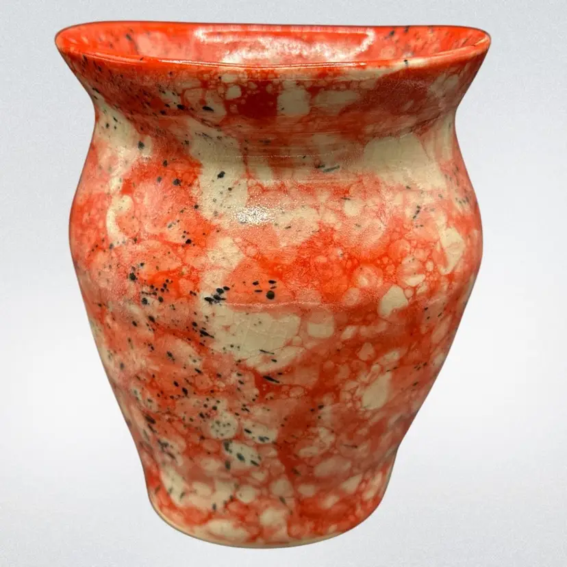 Studio Art Pottery Bottle Vase Artist Signed Vintage. Reddish/orange Glaze Navy