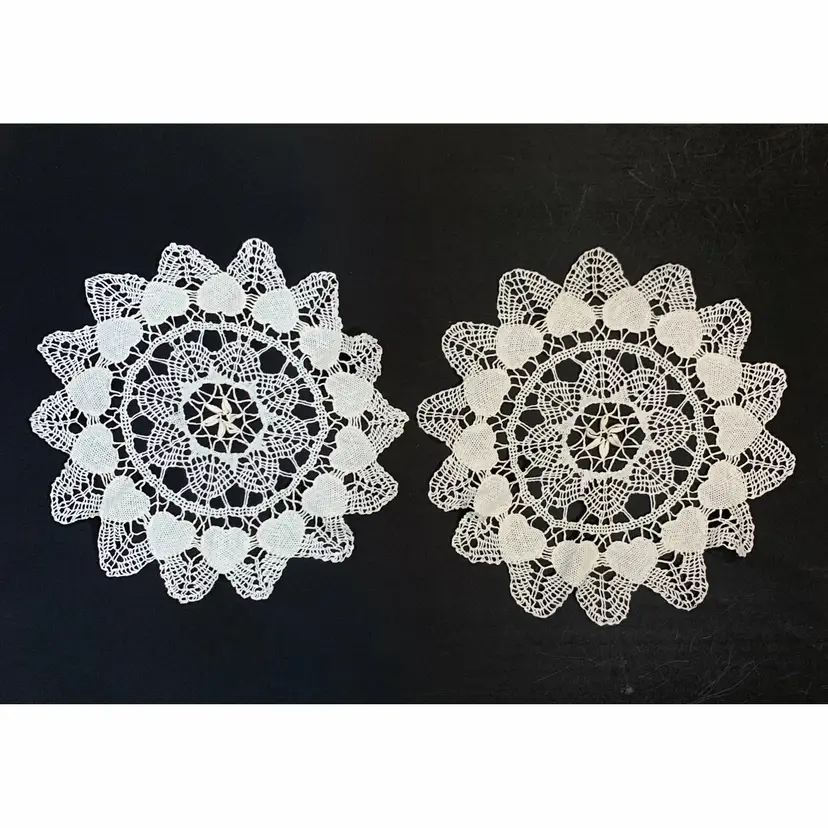 Hand Crochet Hearts Love Doily Cottage Core Shabby Farmhouse Victorian Lace Vintage
