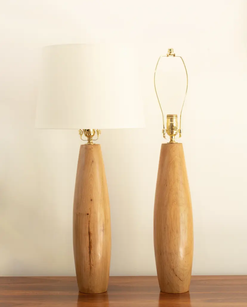 17" High Hand Crafted Hickory and Maple Turned Lamp - MADE TO ORDER