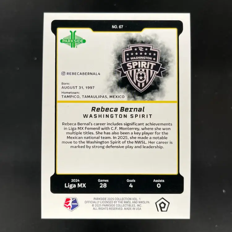 Rebeca Bernal 2025 Parkside NWSL Vol 1 Rainbow Shimmer /10 Soccer Card