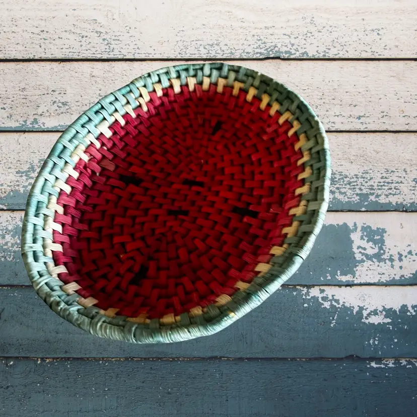 Vintage woven watermelon tray Basket Picnic Outdoor Pool Party Home Decor Spring Summer