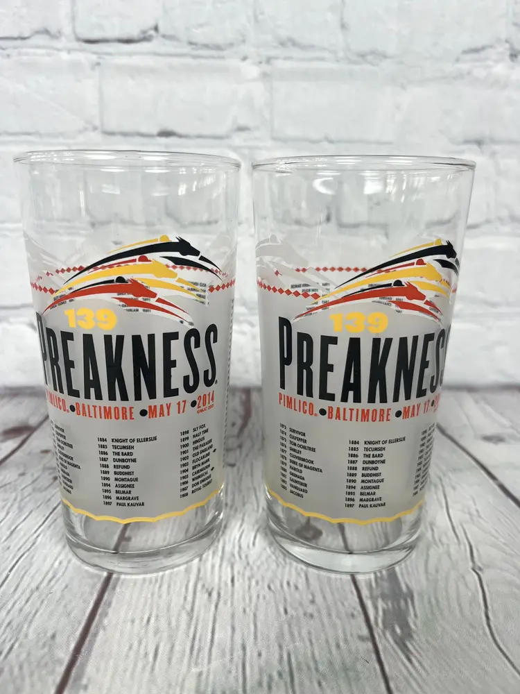 Preakness Julep Glass 2014 139th Pimlico Horse Race Official Set of 2 12oz Julip
