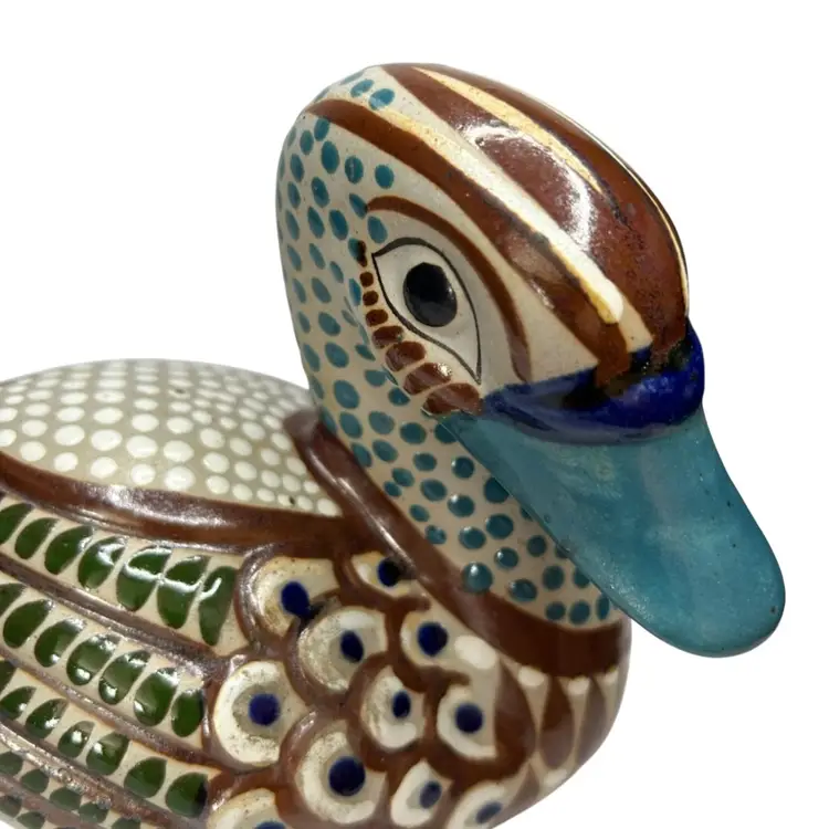 Tonala Duck Looking Forward 
@ 7 1/2x 6 1/2x5 Signed