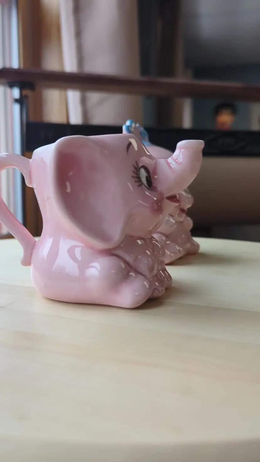 1950's Lefton Pink Elephant Creamer & Sugar Bowl #3977