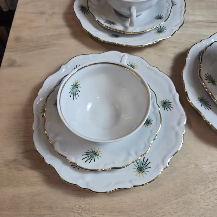 Winterling Atomic Starburst German teacup saucer dessert plate set of 5 READ