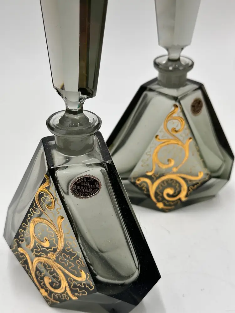 Hand Cut Crystal Perfume Bottles And Trinket Box W. Germany 3 Pc. Set