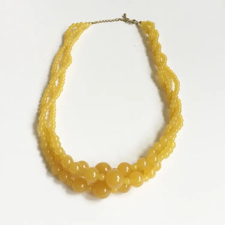 Vintage Lucite? Plastic Yellow Translucent Faux Amber Multi Strand Necklace