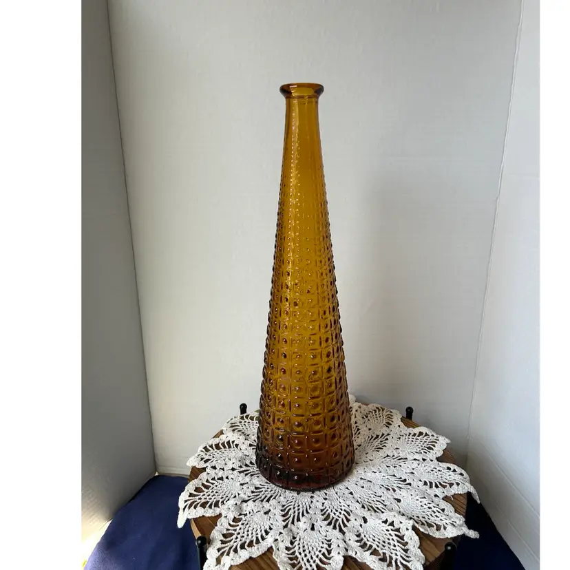 Vintage Empoli Amber Glass Bottle (only) Aztec Pattern From 1950s-60s 