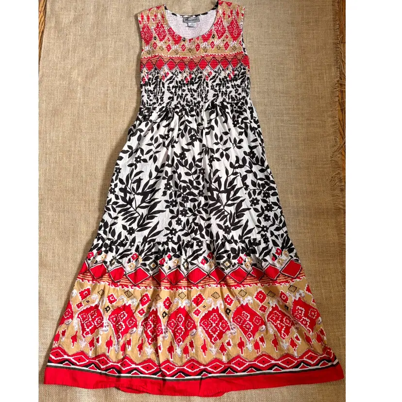 Vintage Marisol Colorful Smocked Dress XS S Boho Peasant Festival Romani