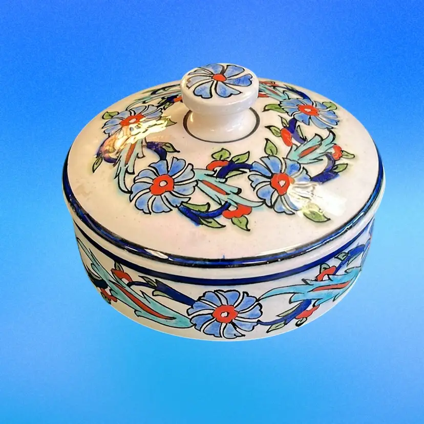 Hand-Painted Turkish Pottery Covered Dish