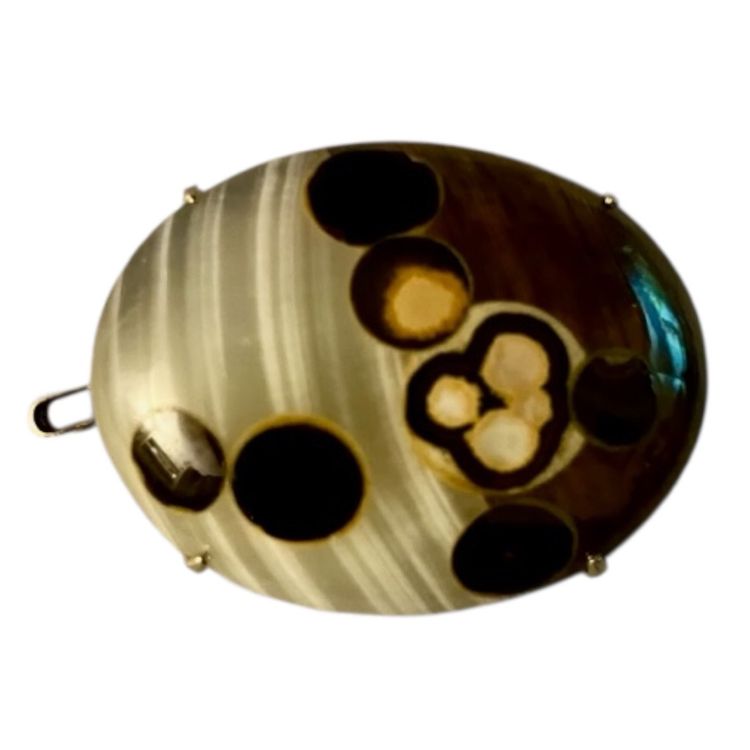 Antique Victorian Scottish Banded Domed Agate Gold Tone Brooch & Pendant.