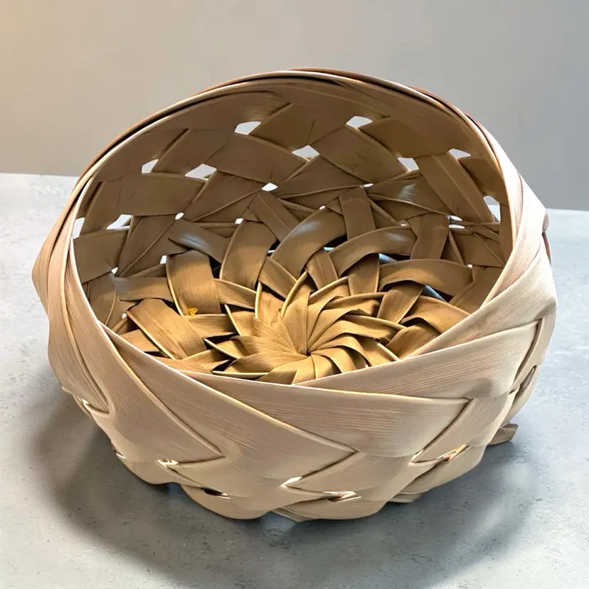 Handmade Palm Leaf Woven Basket Round Braided Boho 10" Key West FL Vintage