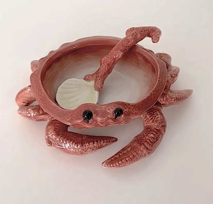 🦀Collectors!! Vintage, ceramic, Fitz and Floyd, CRAB butter/sauce dish with spoon