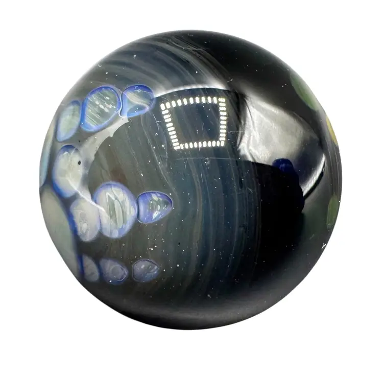 Contemporary Handmade Art Glass Marble 1.28” Alien Hand Leaf Blue Orange Green