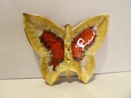 *+Vintage Butterfly Ashtray Dish Orange Drip Glaze California Art Pottery USA 8"