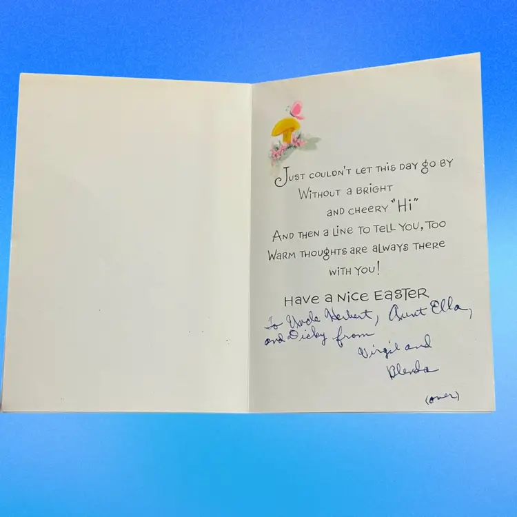 Lot/2 Vintage Easter Bunny Floral Greeting Cards, Used