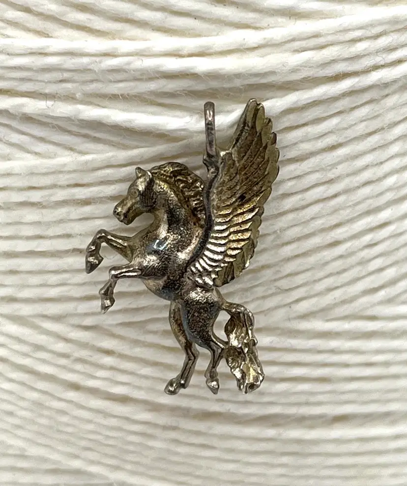 Sterling Silver Pegasus Charm Mythical Stallion Winged Horse 1”Pendant