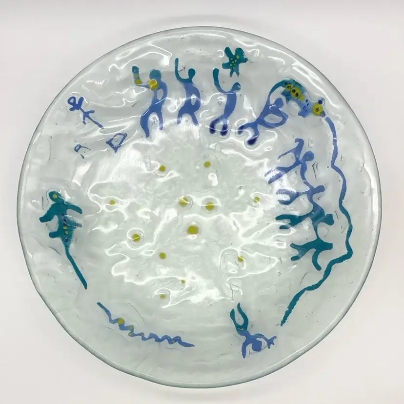 Fused Art Glass Bowl "Ancient Fires" Signed Rebecca Robertson 1999   13"