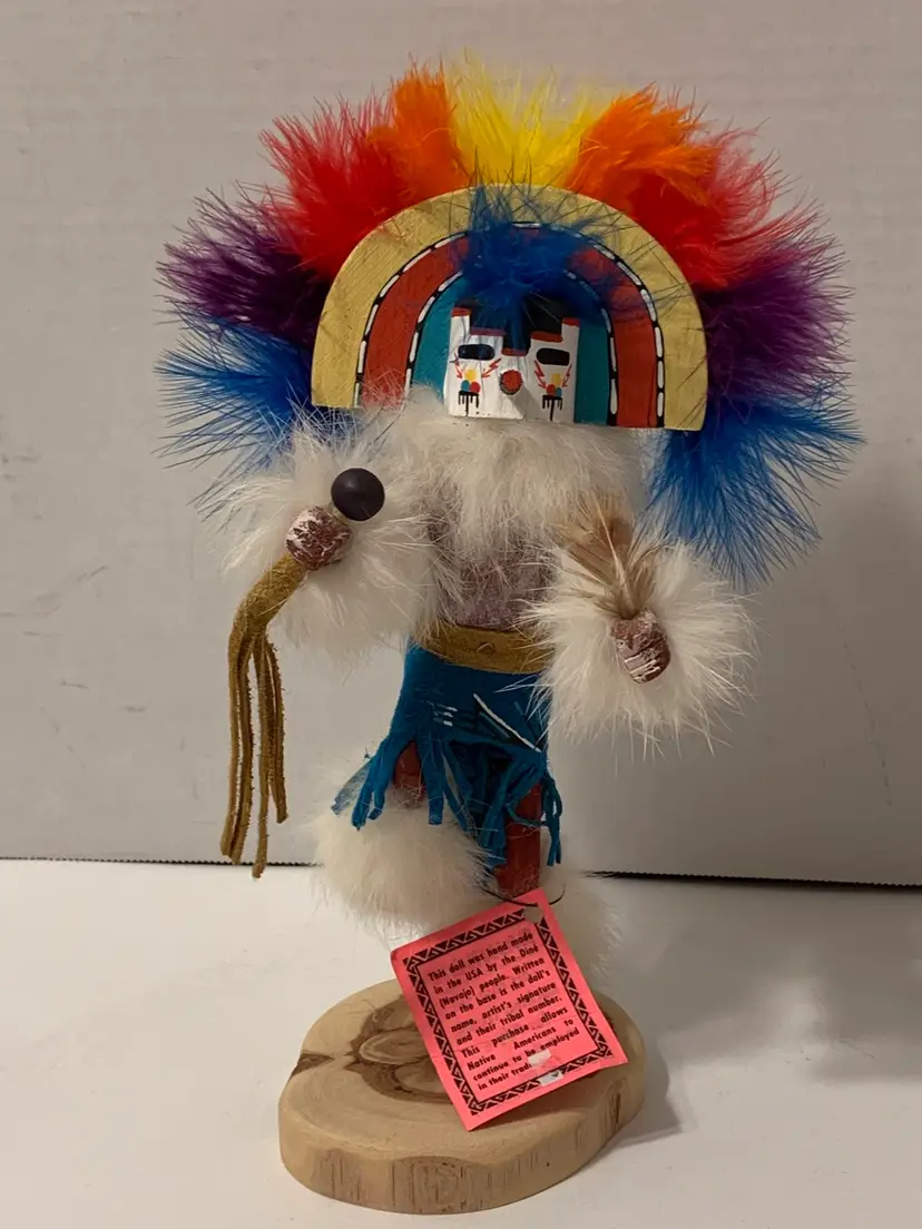 Vintage Hand Made Navajo Rainbow Kachina Wood Figurine - W. Yazzie Signed