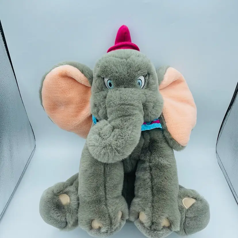 Disney Plush DUMBO the Elephant Soft Plush Stuffed Toy Red Hat & Clown Collar