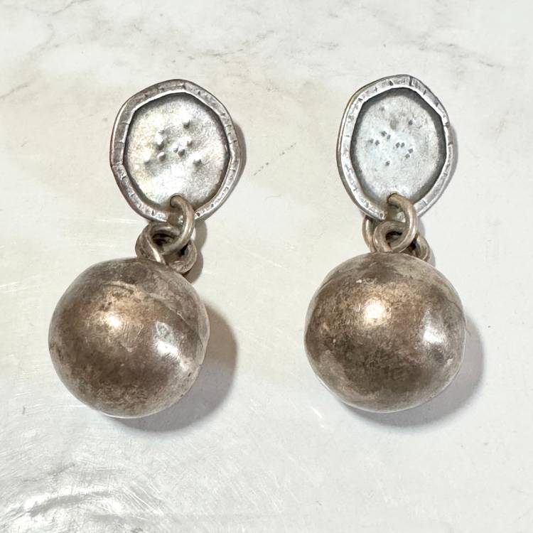 Large Sterling Silver Dangling Ball Pierced Earrings