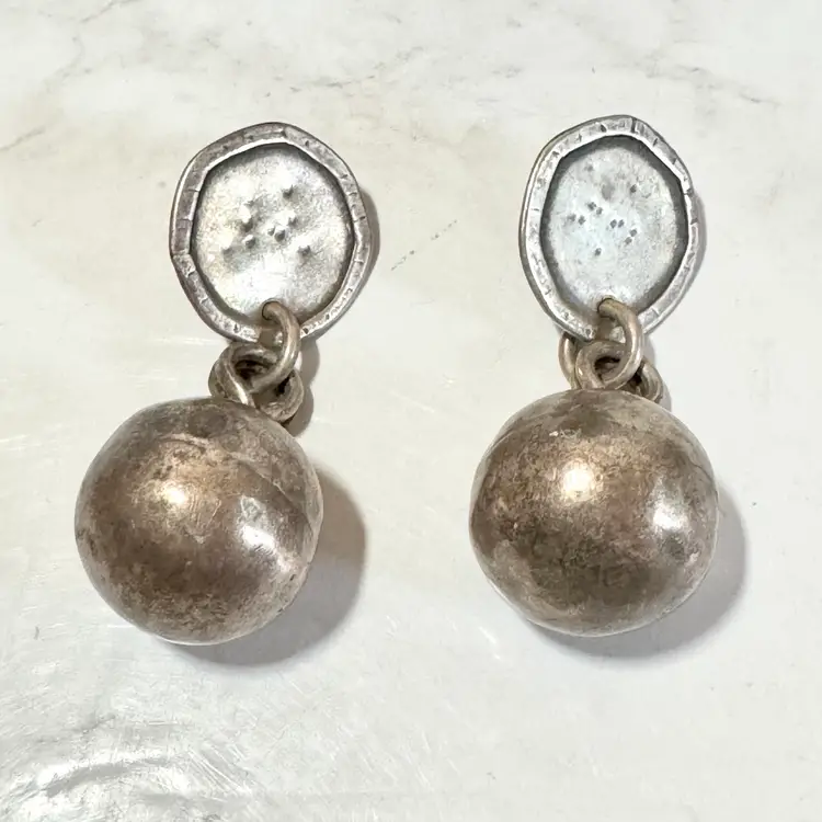 Large Sterling Silver Dangling Ball Pierced Earrings