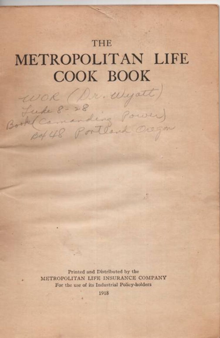 Antique Cookbook Metropolitan Cookbook Policy Holders 1918
