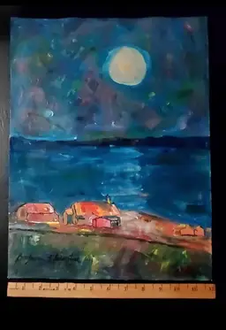 🧡 Original Art 12 x 16" On Rolled Canvas Acrylic Painting Seascape.  From My Personal Collection of My Favs Painted in 2000 Vintage New