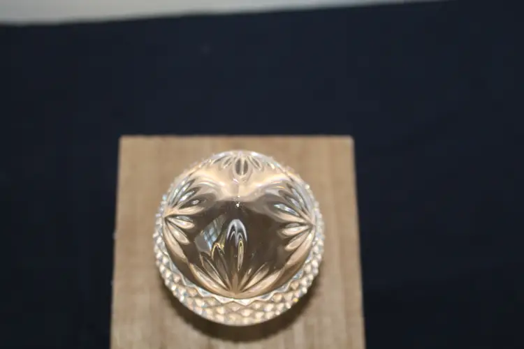 Vintage France Lead Crystal Egg Paperweight Fern & Hobnail Pattern