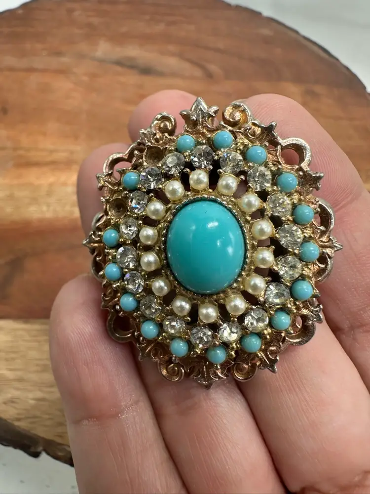 Vintage Benedikt NY Marked Costume Brooch Pin Seed Pearls LOOK Rare