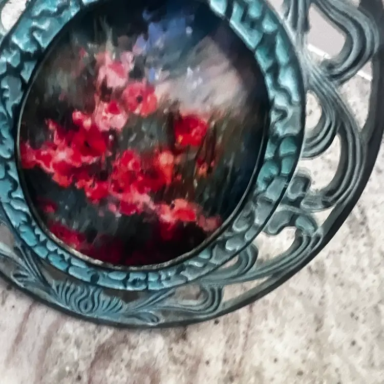 Vintage Metal Framed Floral Art Decor Oval Romantic Shabby Chic Made By Me Drnksuzy OOAK Original Cottagecore