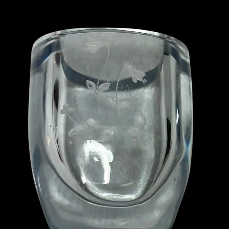 Strombergshyttan -Sweden Crystal Etched Vase. Has Etched Flowers On Front