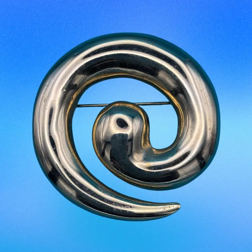 Vintage Modernist Swirl Spiral Brooch, Gold-Tone Abstract Statement Pin