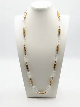 Vintage Gold Tone Clear Acrylic Barrel Station Necklace Jewelry