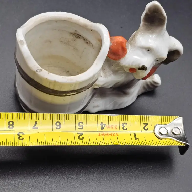Vtg Ceramic Dog With Bucket Small Planter Bowl Japan