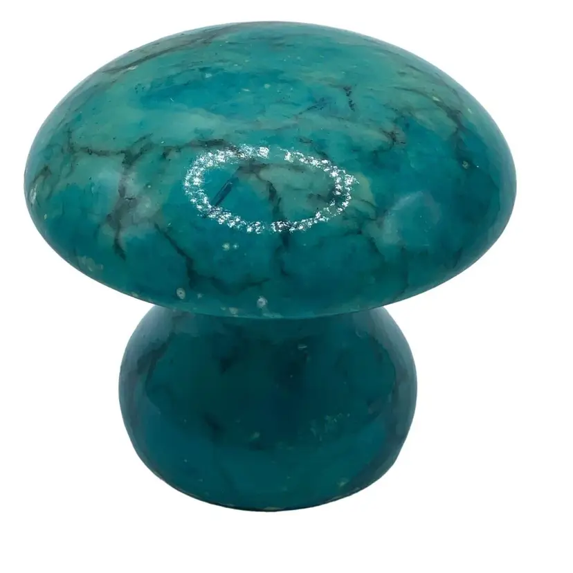 Vintage 1960s Made in Italy Turquoise Marble Hand Carved Mushroom Paperweight