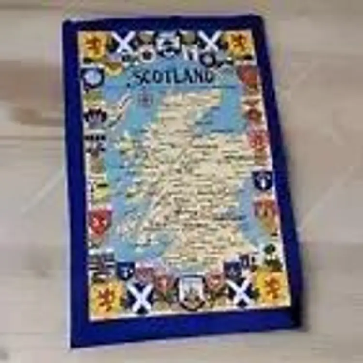 Vintage Map Arms Scotland Tea Towel Souvenir Wall Hanging 100% Cotton