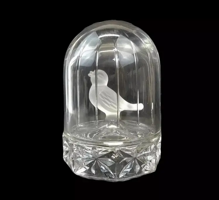 Vintage Hofbauer Byrdes Frosted Satin Crystal Bird Domed Glass Cage Paperweight